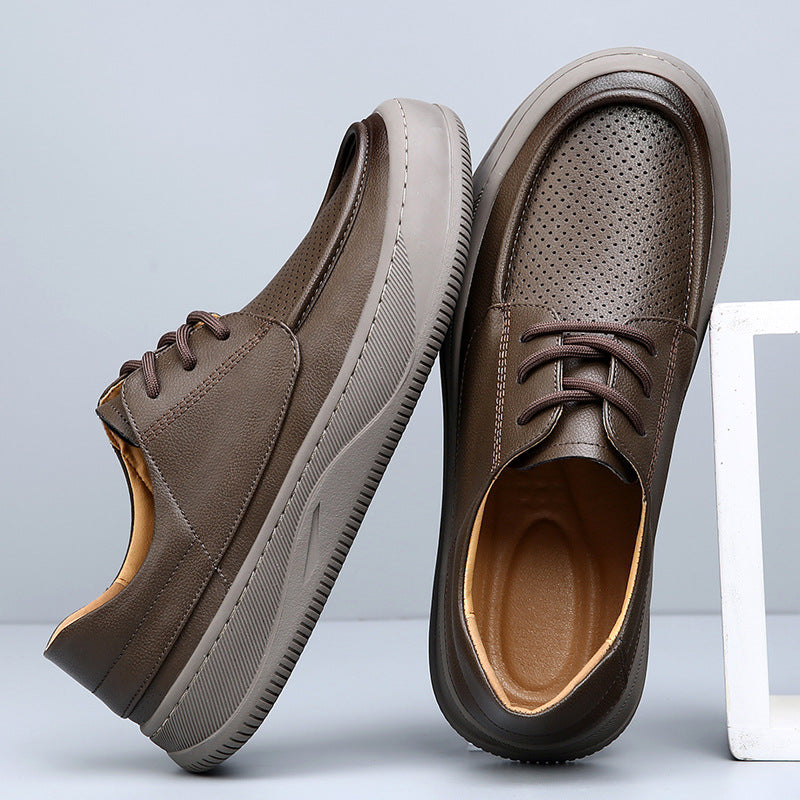 Perforated Leather Casual Loafers