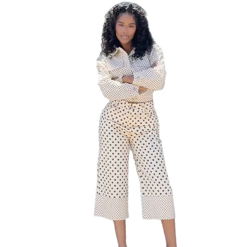 Polka-Dot Shirt & Wide-Leg Pants Set