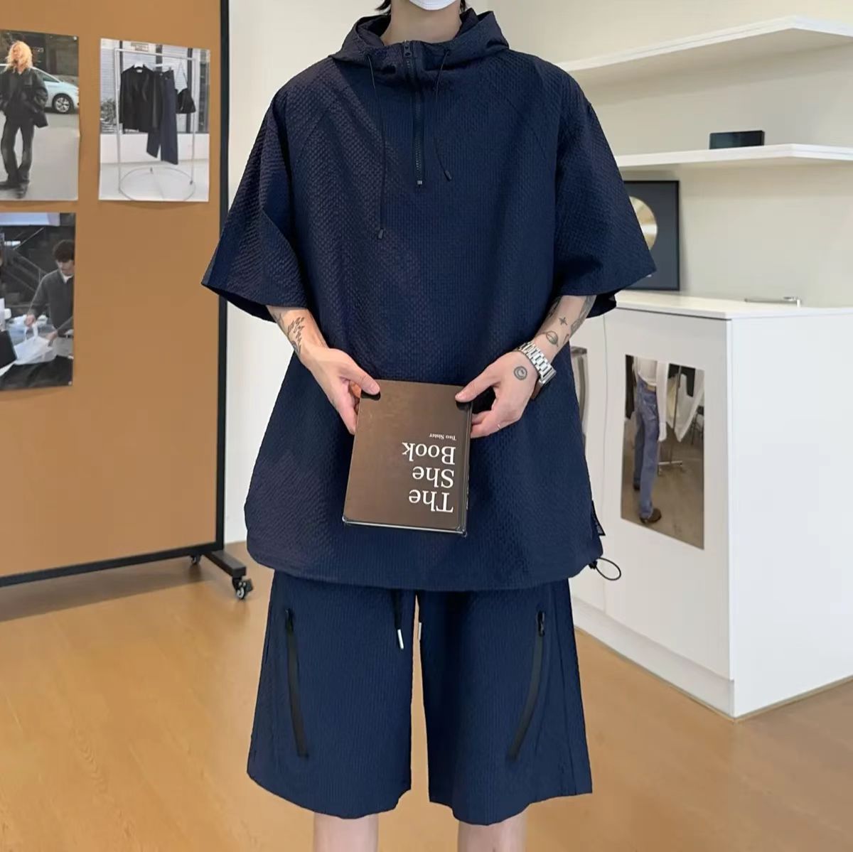 Textured Anorak and Shorts Set