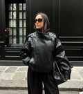 Oversized Faux Leather Bomber Jacket