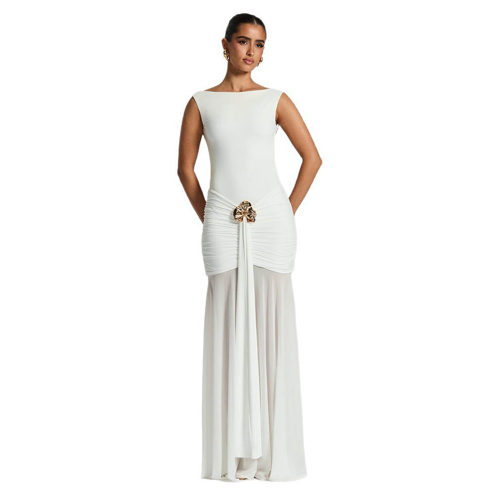 Metal-Detail Backless Maxi Dress - White
