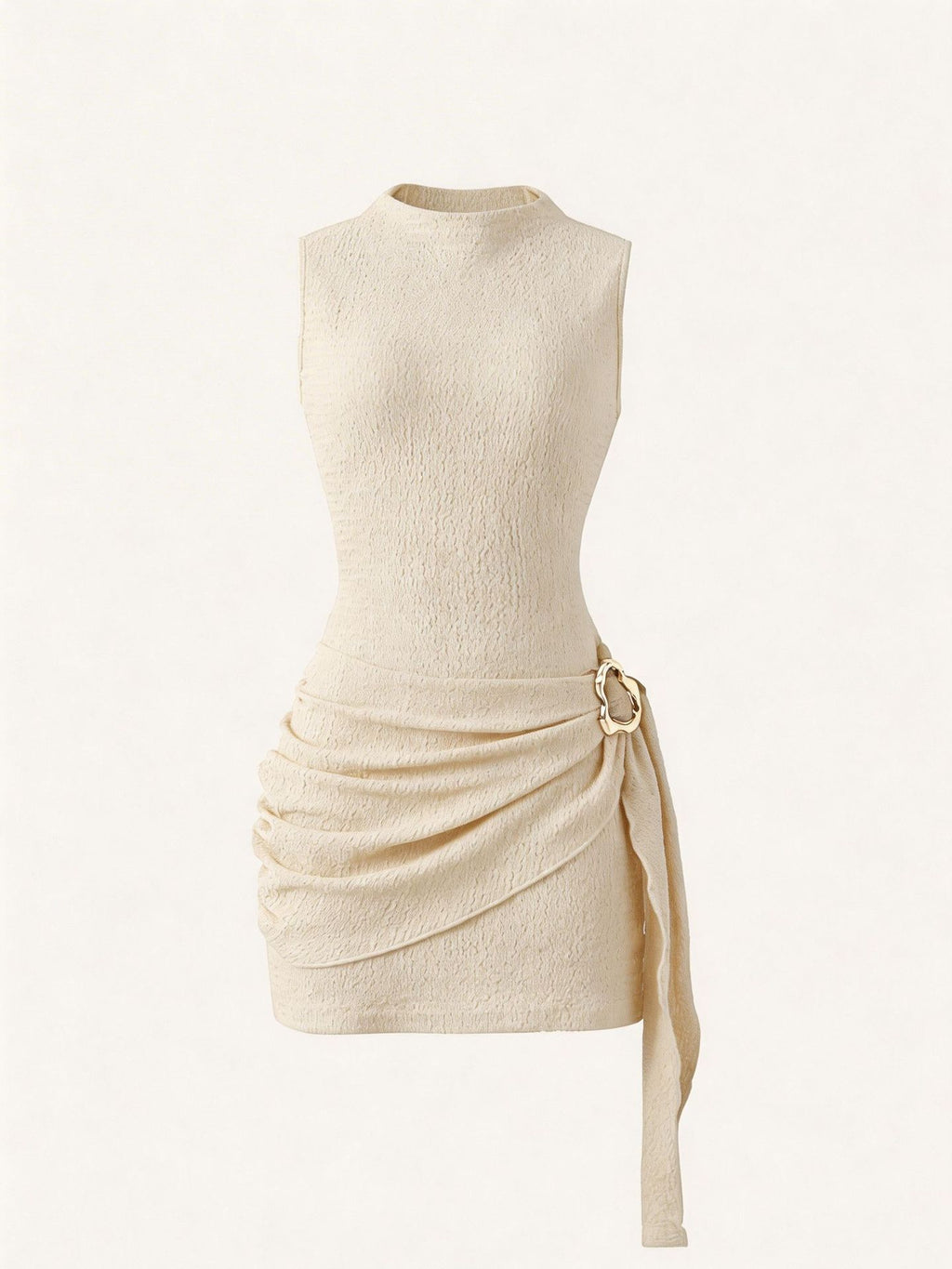 Metal-Buckle Ruched Mini Dress - Apricot