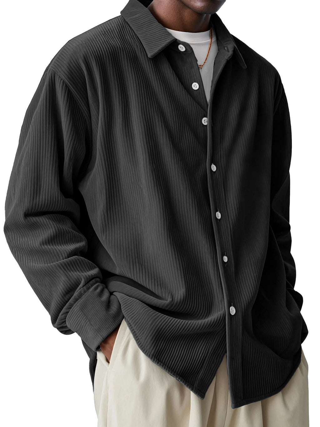 Oversized Ribbed Texture Corduroy Shirt