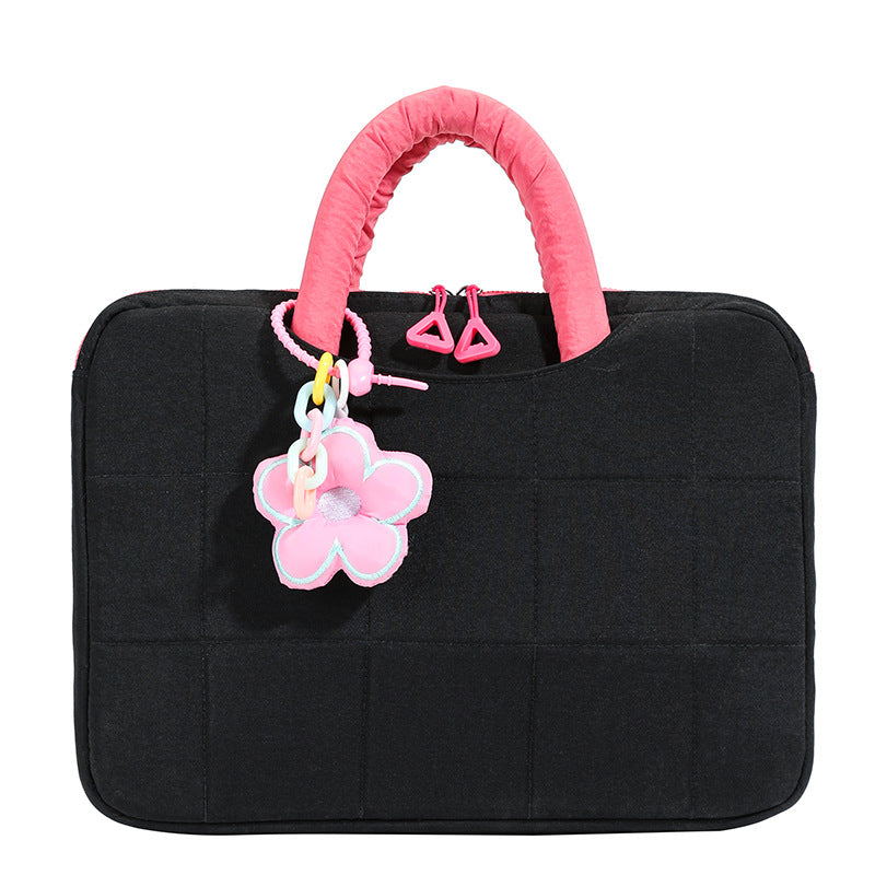 Quilted Laptop Bag With Flower Charm