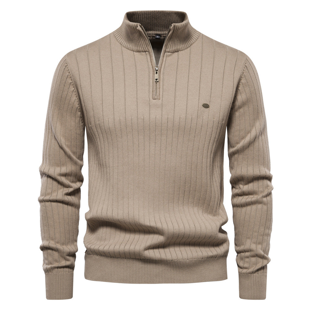 Vertical Stripe Quarter Zip Knit
