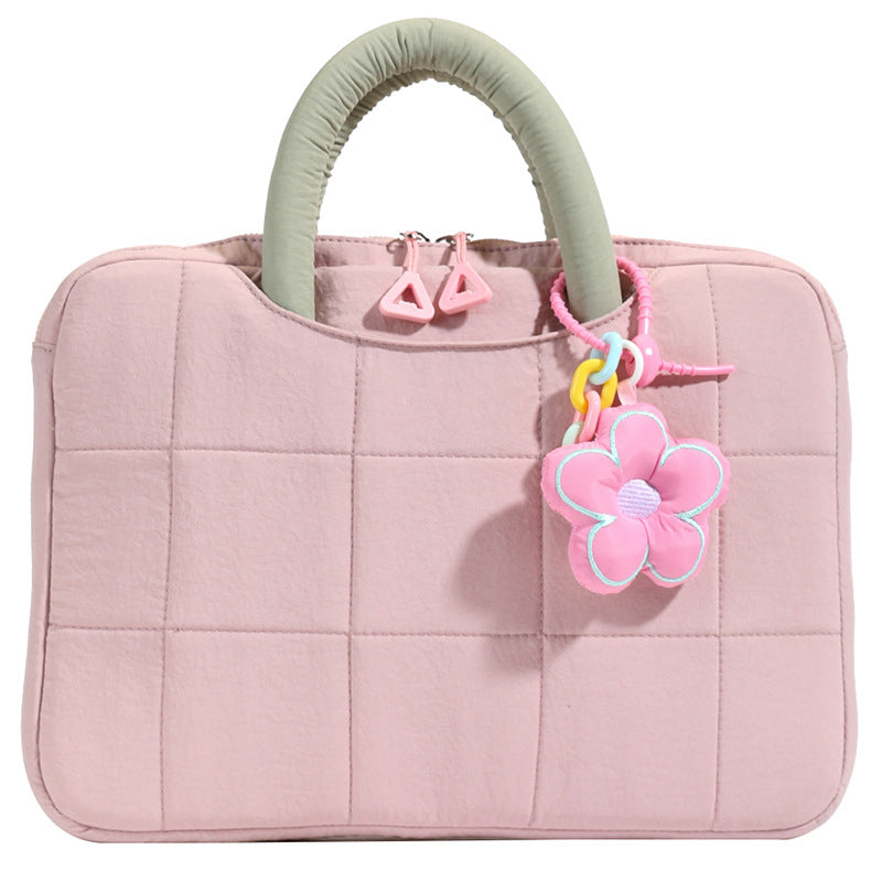 Quilted Laptop Bag With Flower Charm
