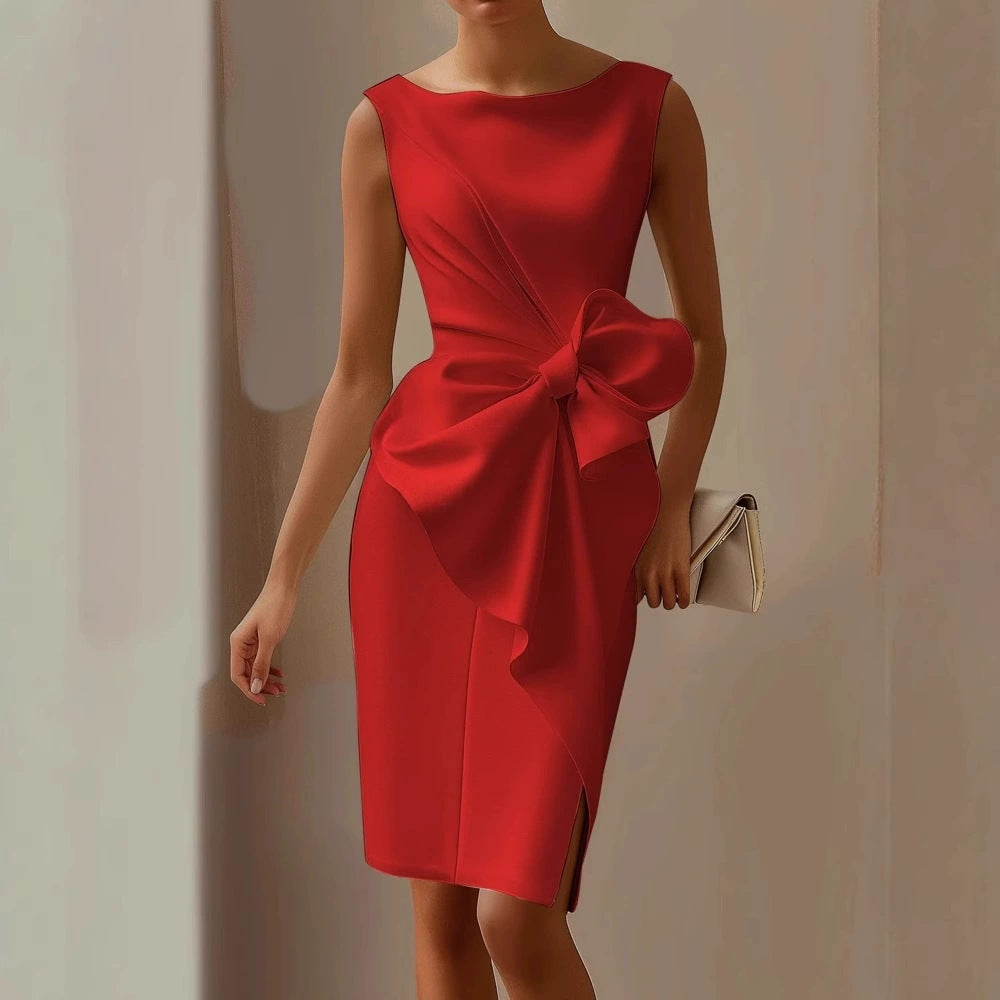 Elegant Waist Bow Midi Dress