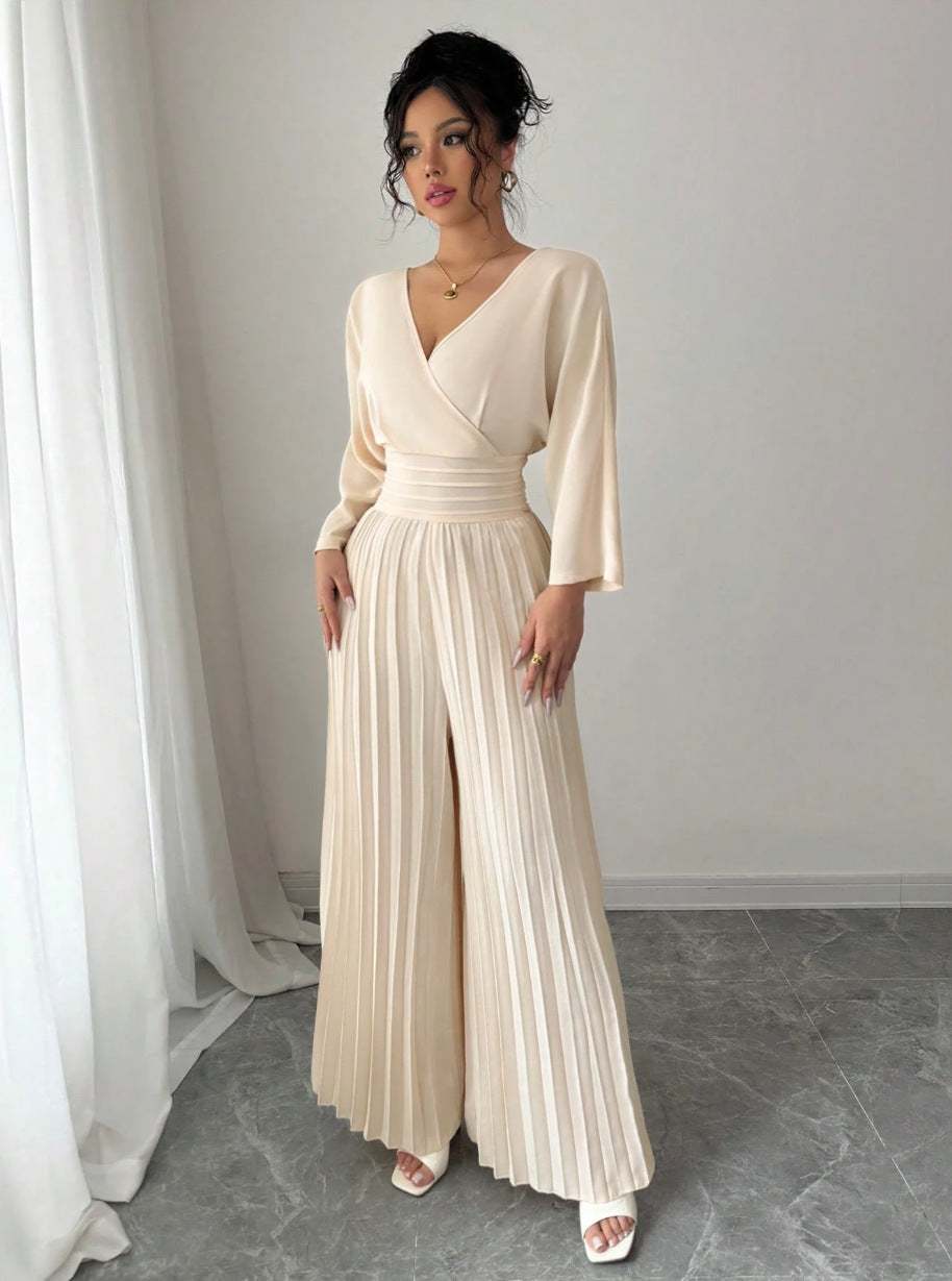 Elegant Pleated Wide Leg Jumpsuit