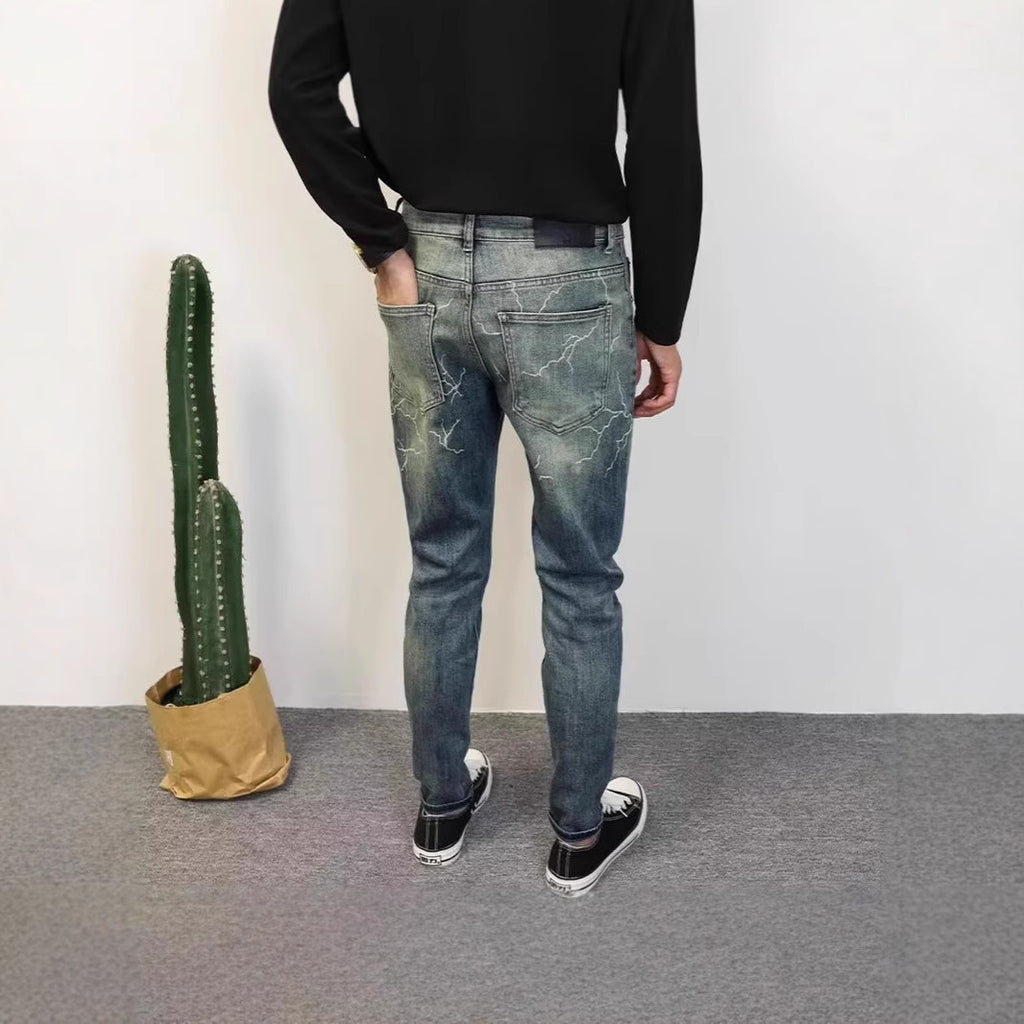Distressed Lightning Graphic Slim-Fit jeans