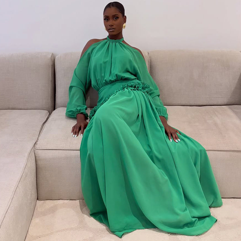 Off-Shoulder Ruffle-Waist Dress