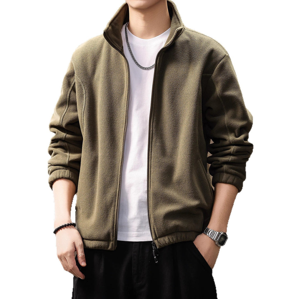 Textured Stand-Collar Zip Jacket
