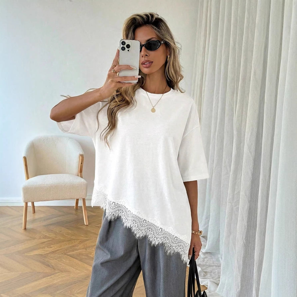 Premium Asymmetric Lace Hem Tee