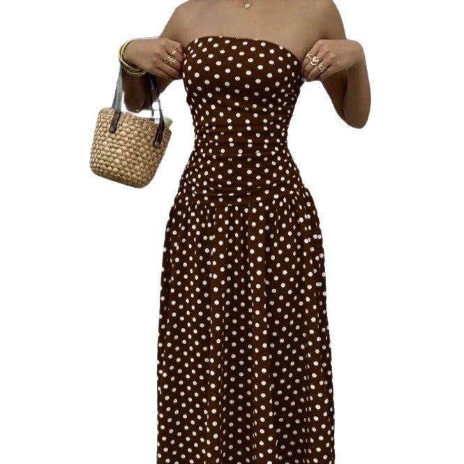 Retro Polka Dot Strapless Maxi Dress