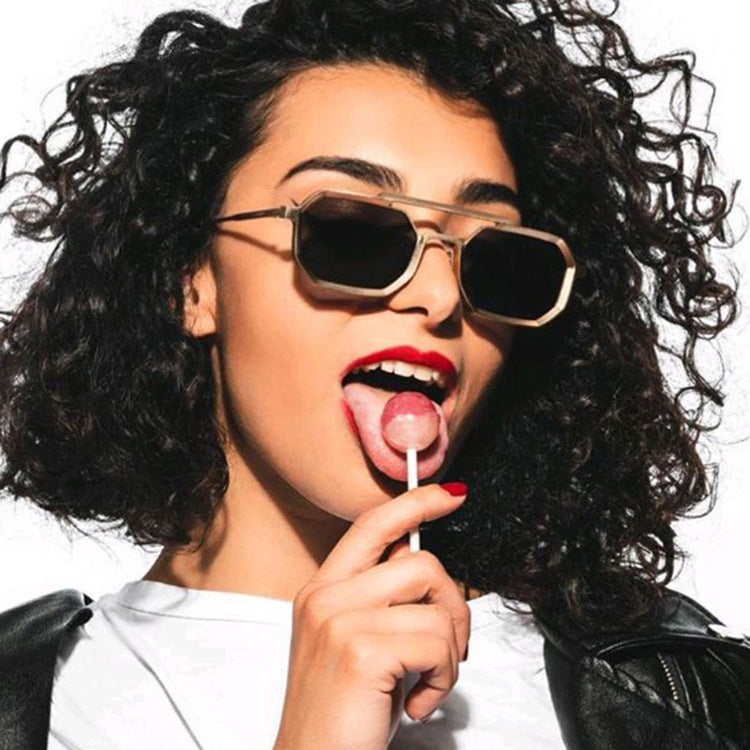 Cross-border steampunk double beam sunglasses 2022 new men's polygonal sunglasses tide European and American sunglasses