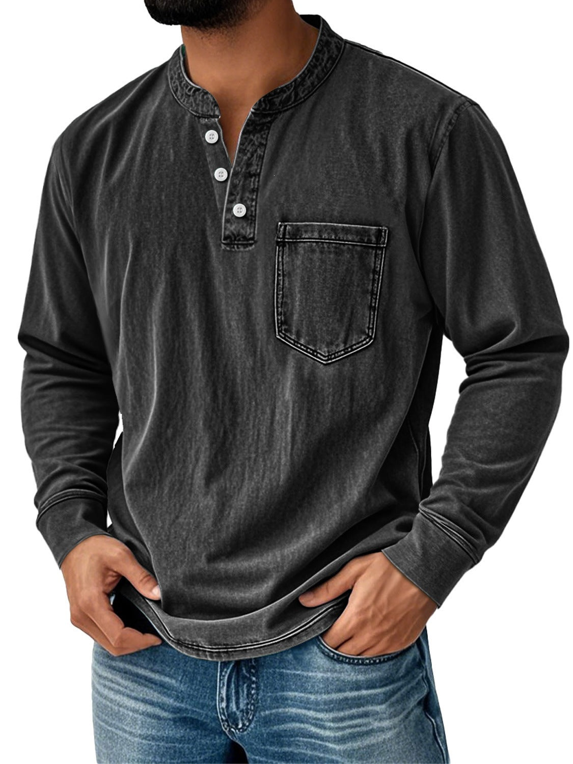 Three-Button Long Sleeve polo shirt