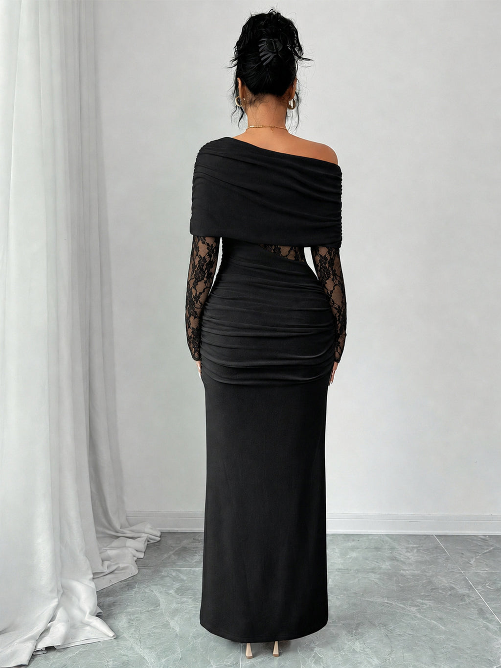 Off-Shoulder Lace Maxi Dress