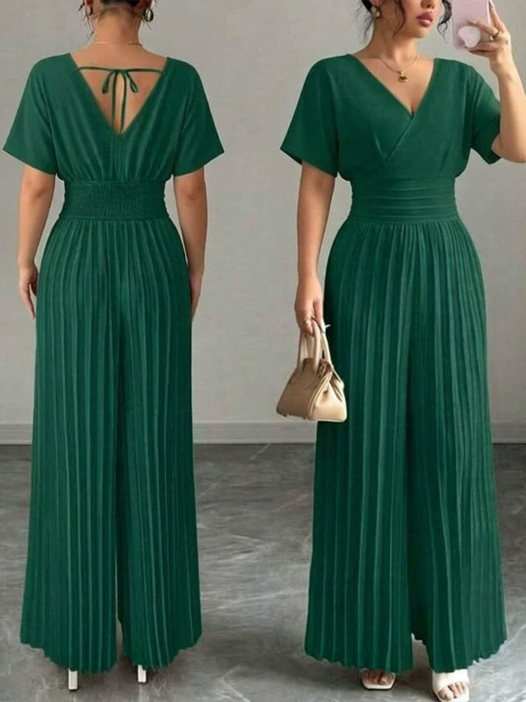 Elegant Pleated Wide Leg Jumpsuit