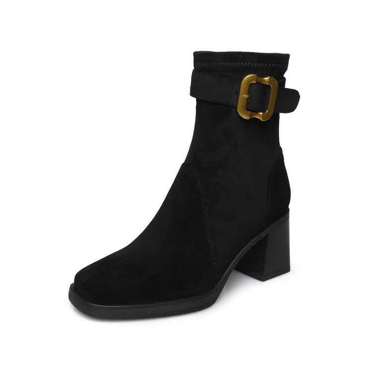 Square-Toe Block-Heel Boots