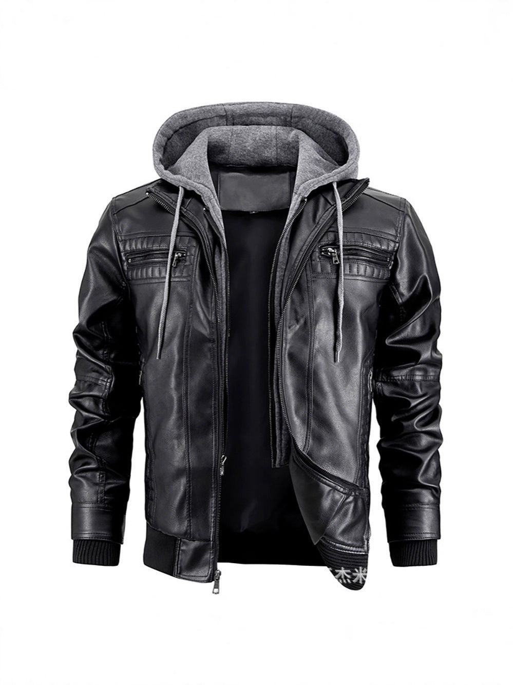PU Leather Hooded Jacket