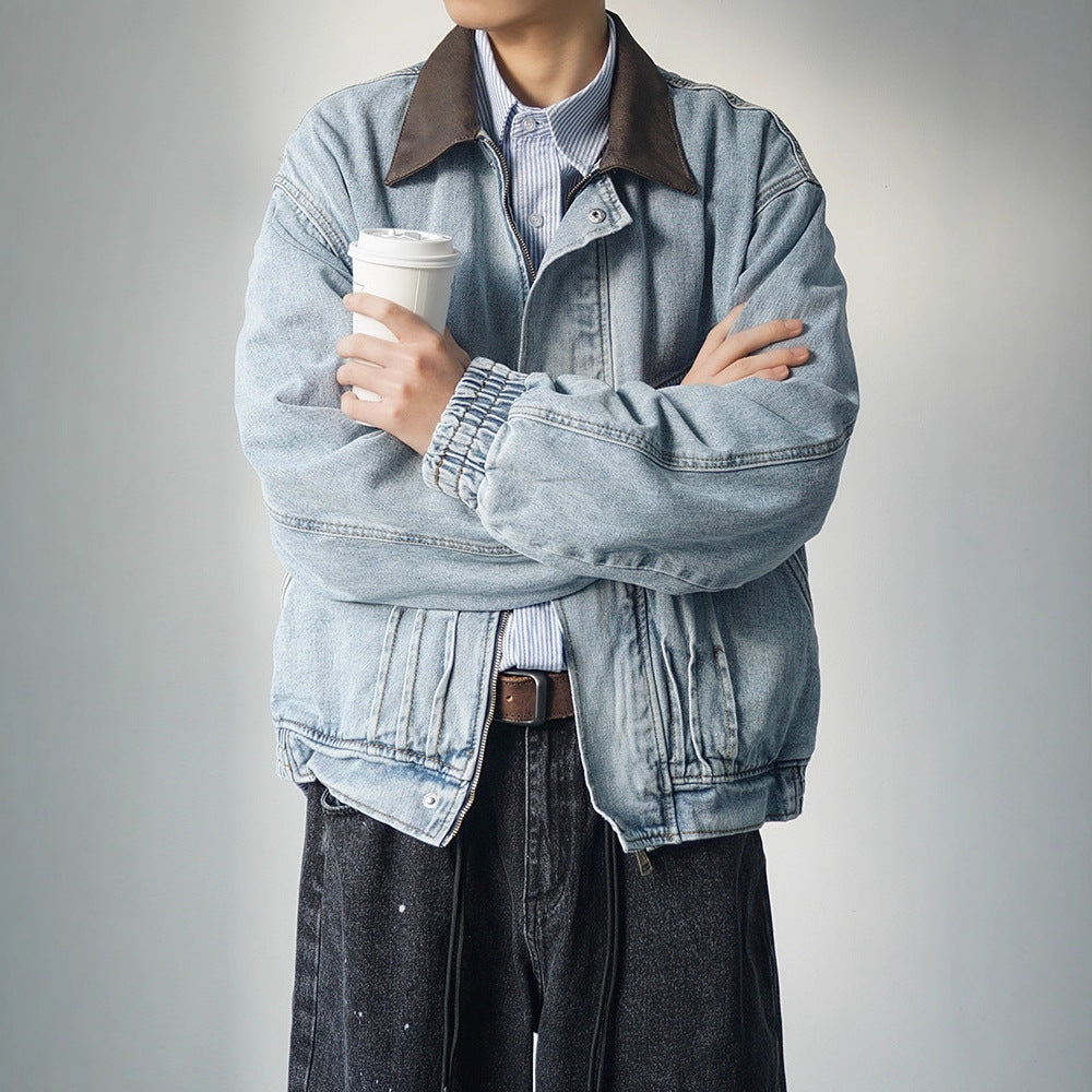 Relaxed Fit Bomber Denim Jacket