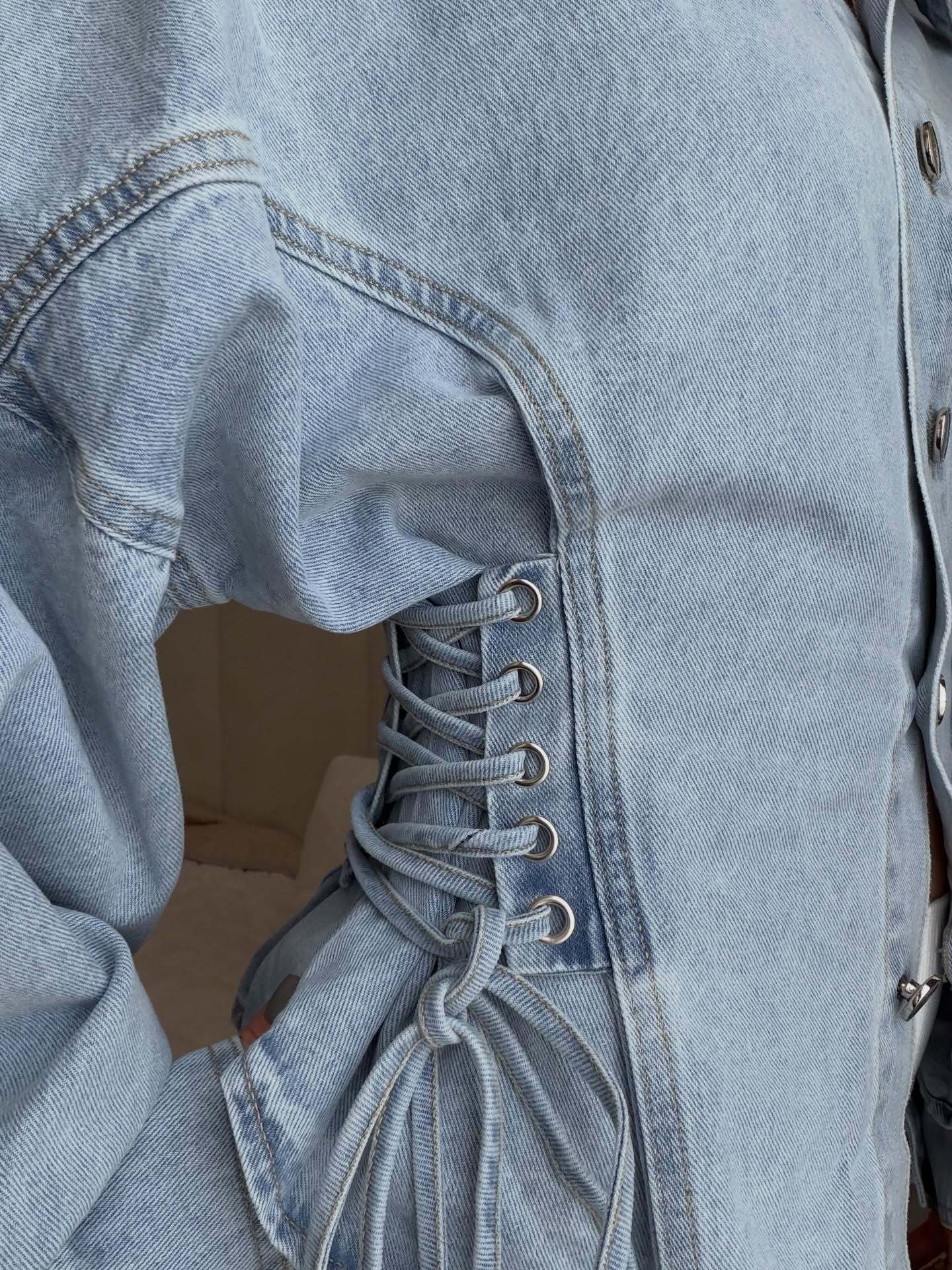 Lace Up Corset Denim Shirt
