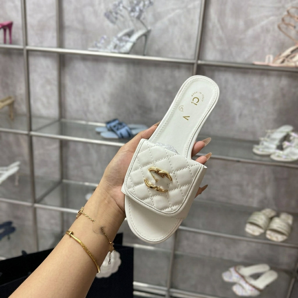 Crystal-Button Flat Sandals