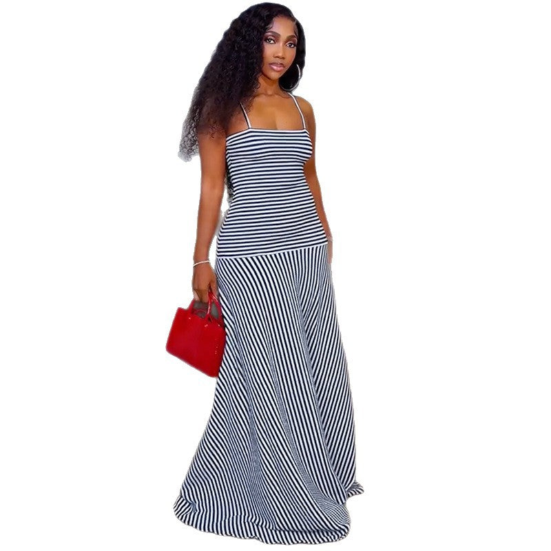 Striped Backless Cami Dress