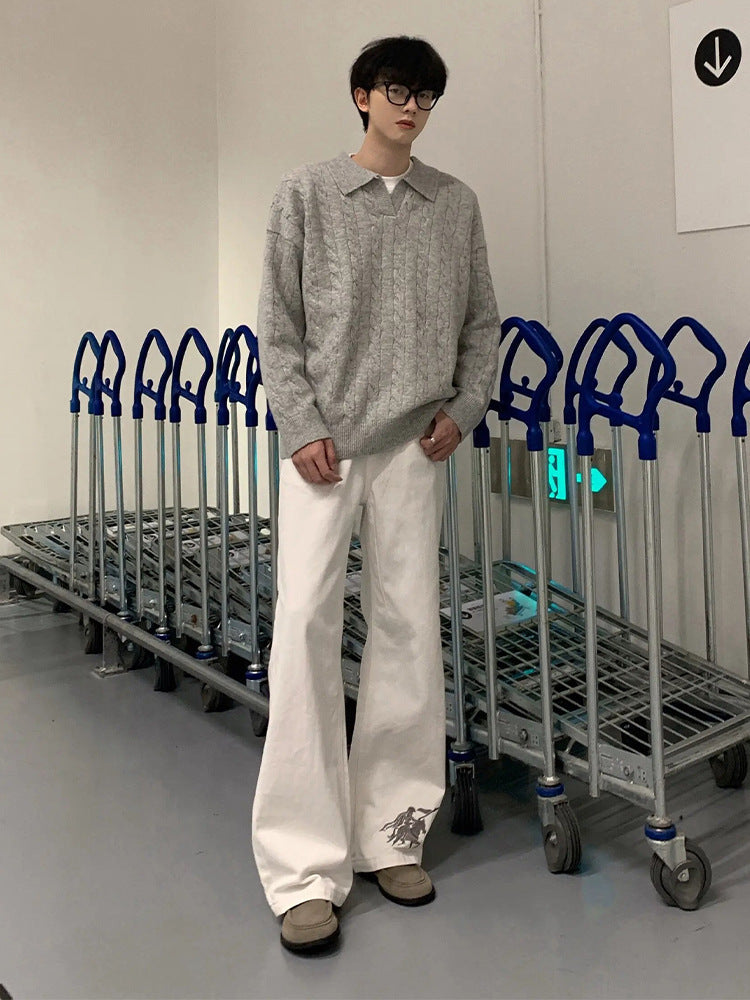 Cable-Knit Polo Sweater
