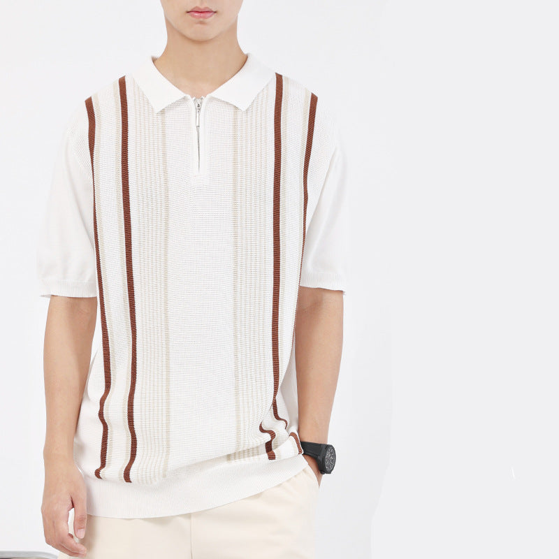 Men’s Vertical Stripe Quarter-Zip Knit Polo