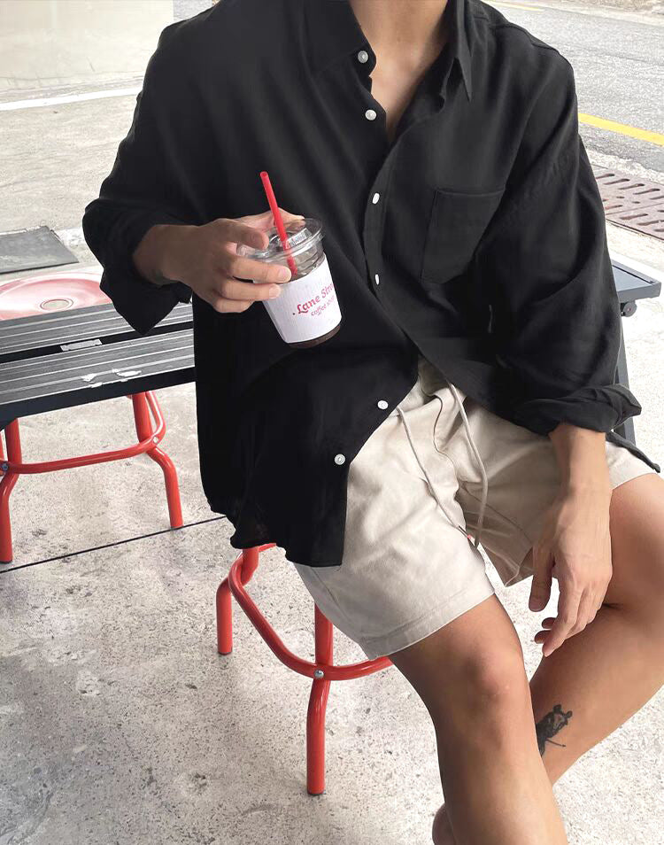 Linen Blend Oversized Utility Shirt