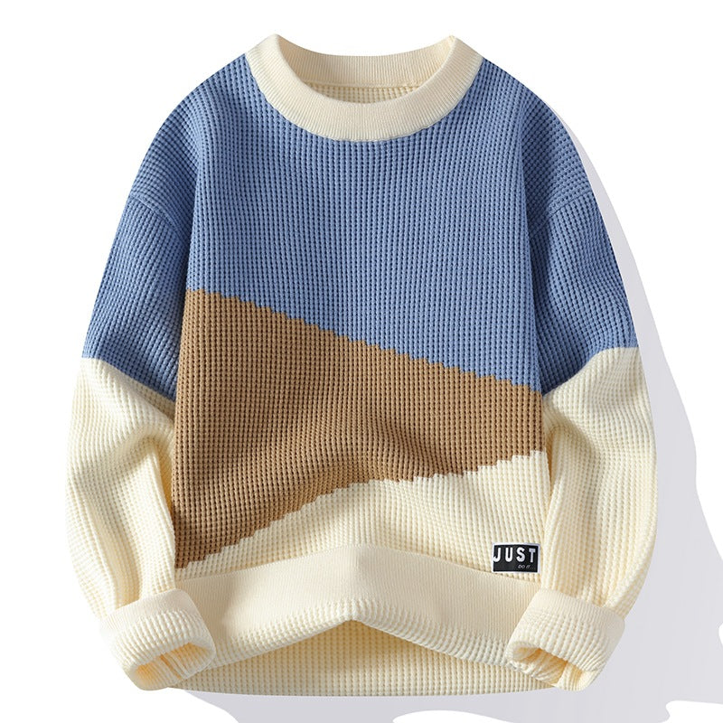 Waffle Knit Geometric Pullover