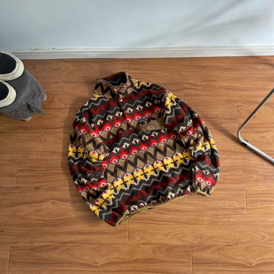 Geometric Pattern Fleece Pullover