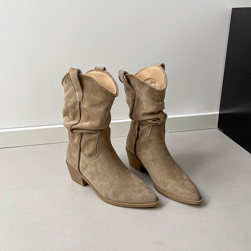 Vintage Mid-Calf Block-Heel Boots