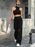 Ripped High-Waist Wide-Leg Jeans