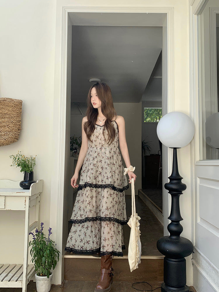 Floral Lace Tiered Slip Dress