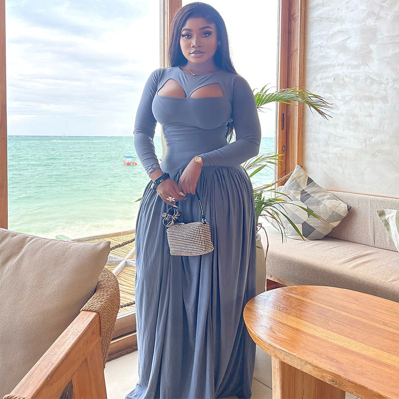 Long-Sleeve Openwork Midi Dress