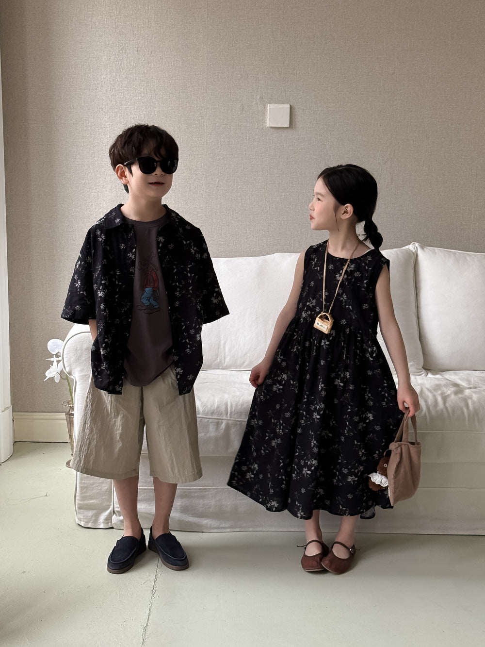 Kids' Printed Vest Dress and Short-Sleeve Shirt