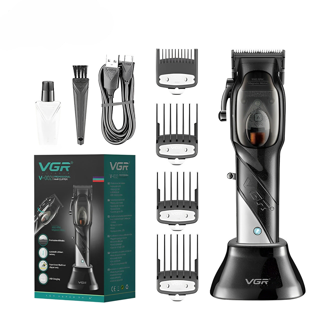 VGR002 cross-border new hair clipper household electric clipper with charging base high-power electric clipper hair clipper