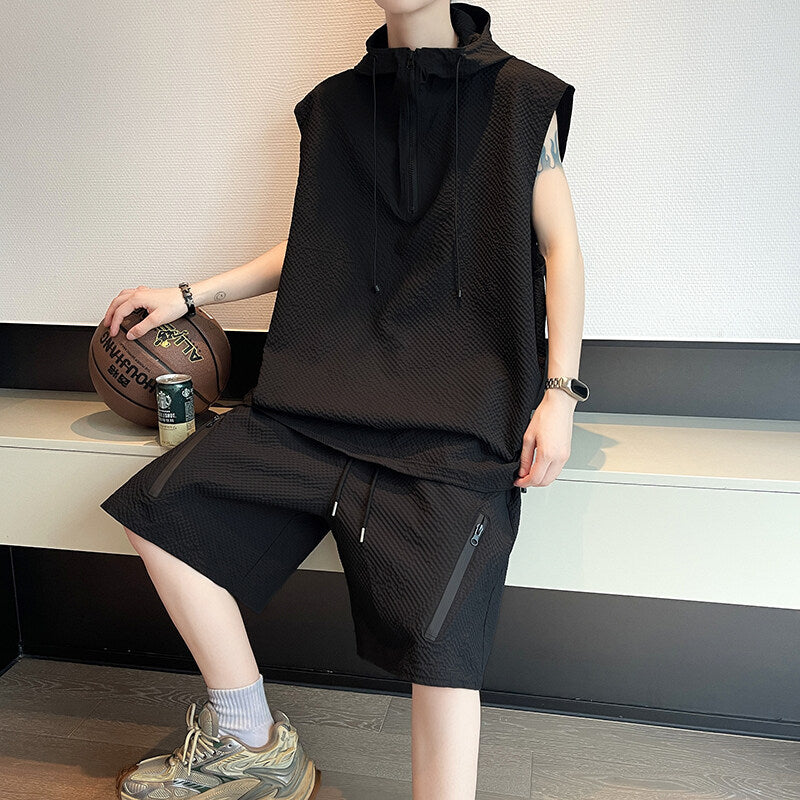 Men's Textured Hoodie & Shorts Set