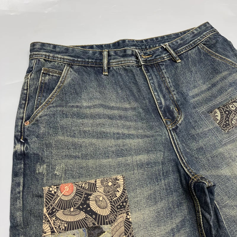 Vintage Patchwork Straight-Leg Jeans
