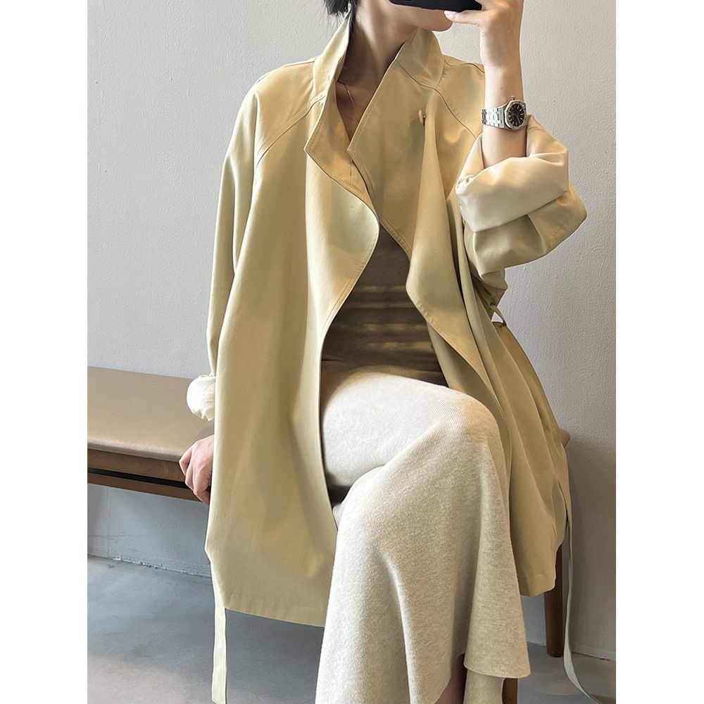 Chic Belted Stand Collar Jacket