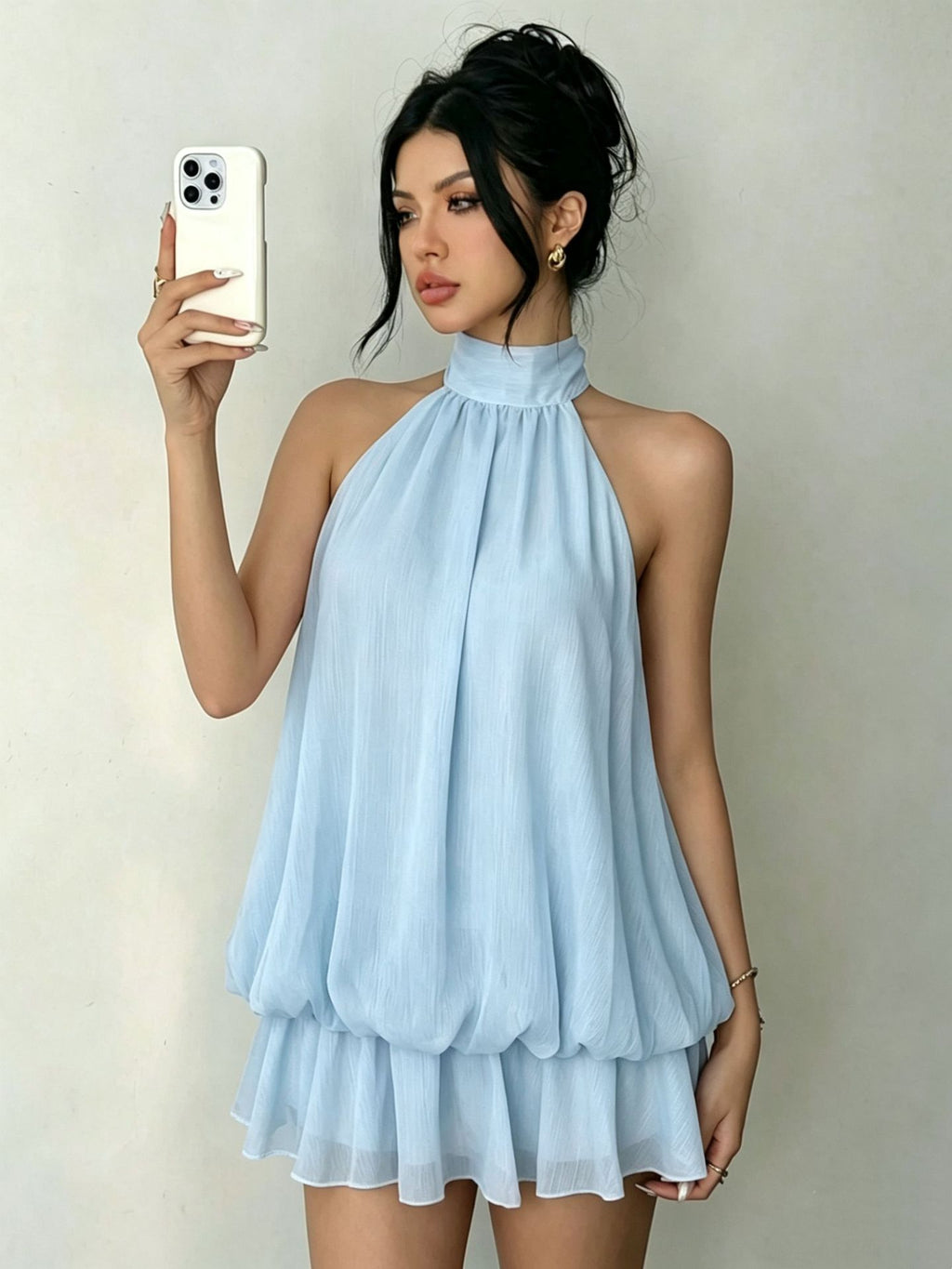 Halter Ruffle Backless Dress