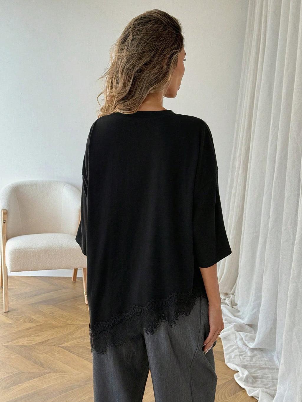 Premium Asymmetric Lace Hem Tee