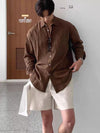 Tencel linen workwear inch shirt brown