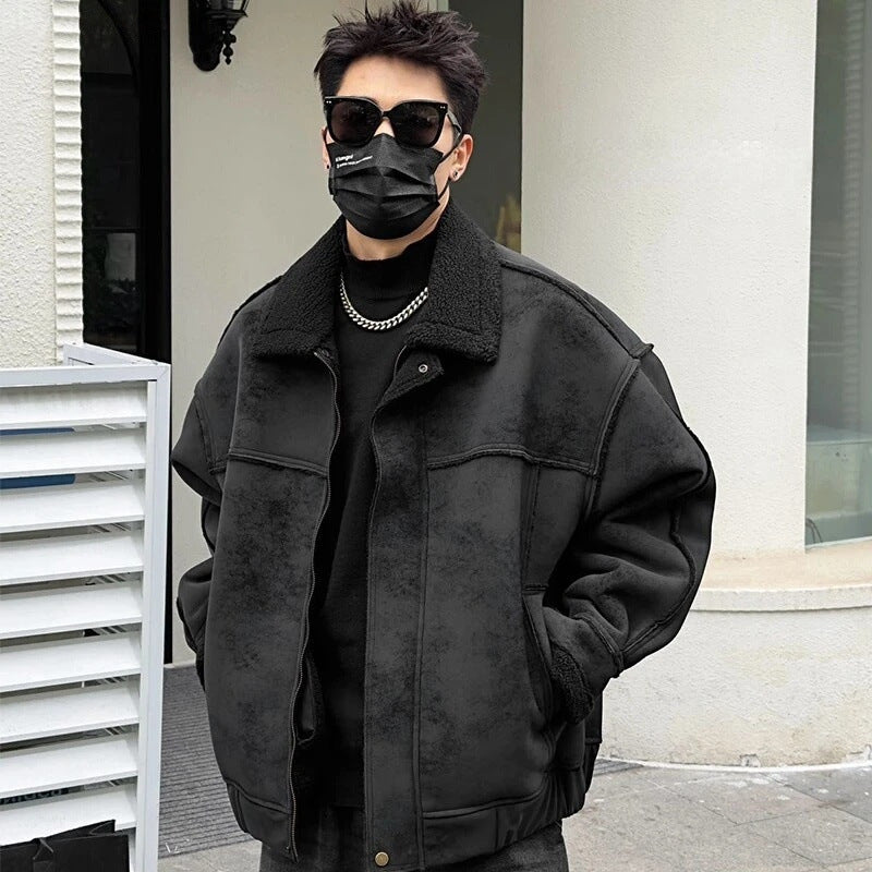 Retro Shearling-Lined Bomber Jacket
