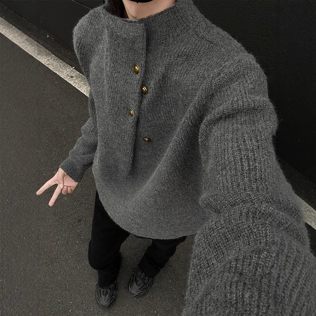 Asymmetric Button Knit Sweater