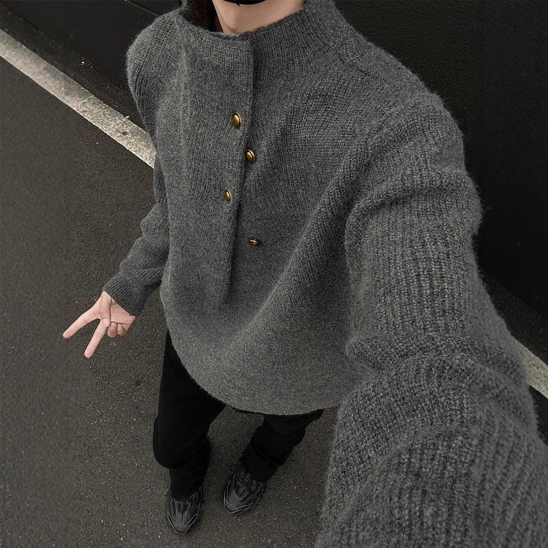 Asymmetric Button Knit Sweater