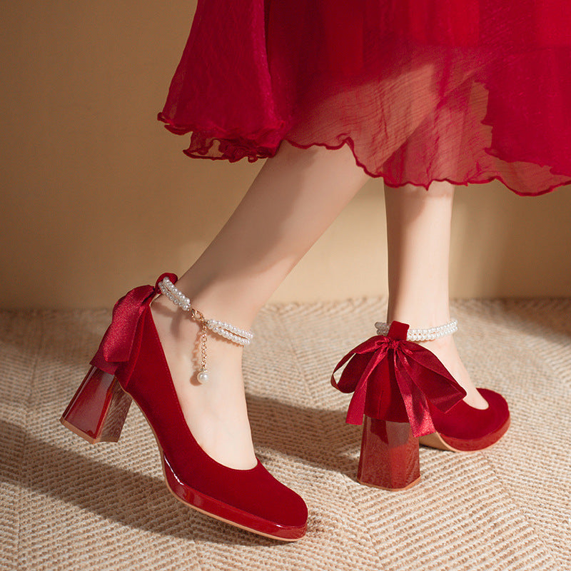 Pearl Bow Bridal Heels