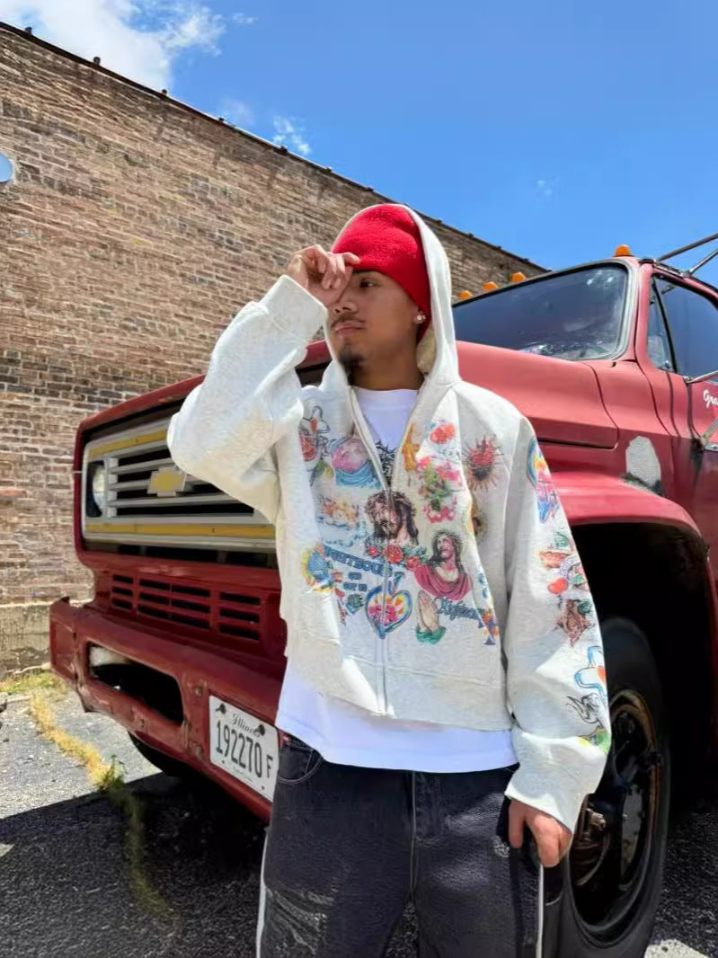 Religious Graphic Gothic Zip-Up Hoodie