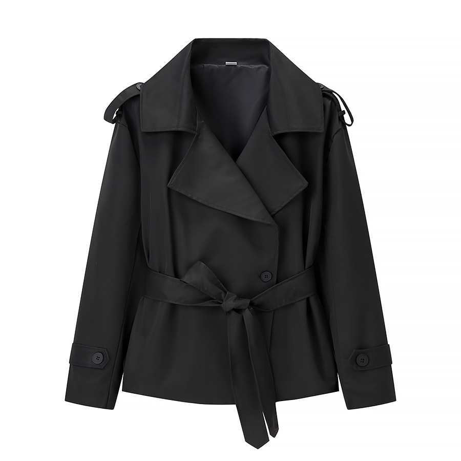 Elegant Tie Waist Short Trench Jacket